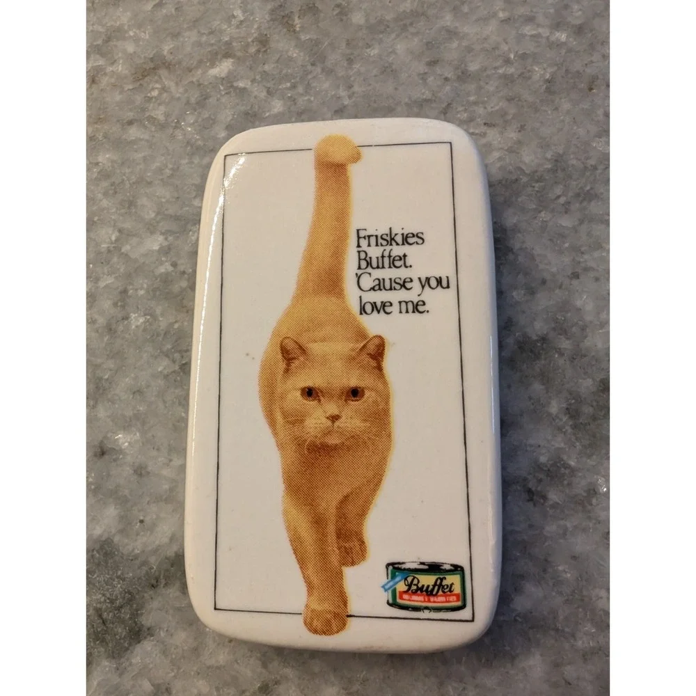Friskies Buffet Magnet Orange Cat Advertising Ceramic Refrigerator 1986